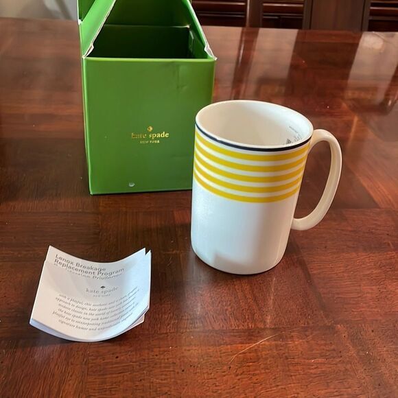 Kate Spade Lenox Sea Cliffs Stripe Yellow Blue New in Box Coffee Mug Wickford - Picture 2 of 11